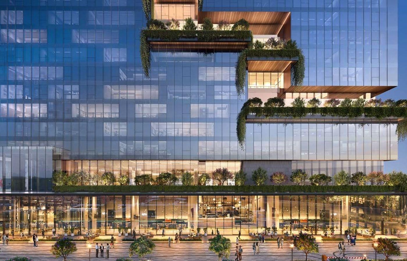Terraces stepping up the facade above the podium - Puri Aerosphere, Sector 111 Gurgaon