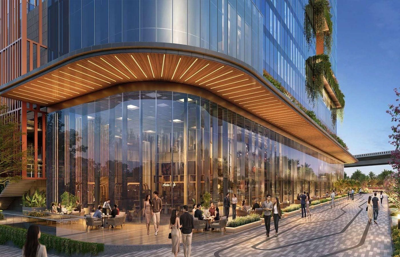 Retail podium under the timber canopy - Puri Aerosphere, Sector 111 Gurgaon